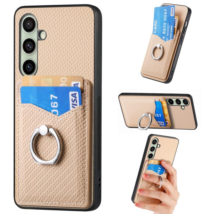 Custodia con anello porta carte in fibra di carbonio per Samsung Galaxy A36, S25