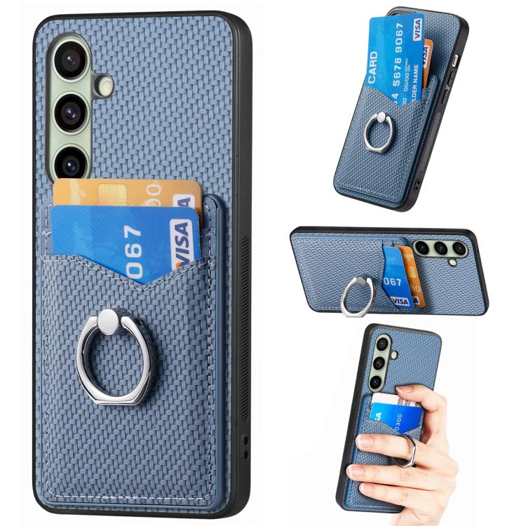 Custodia con anello porta carte in fibra di carbonio per Samsung Galaxy A36, S25