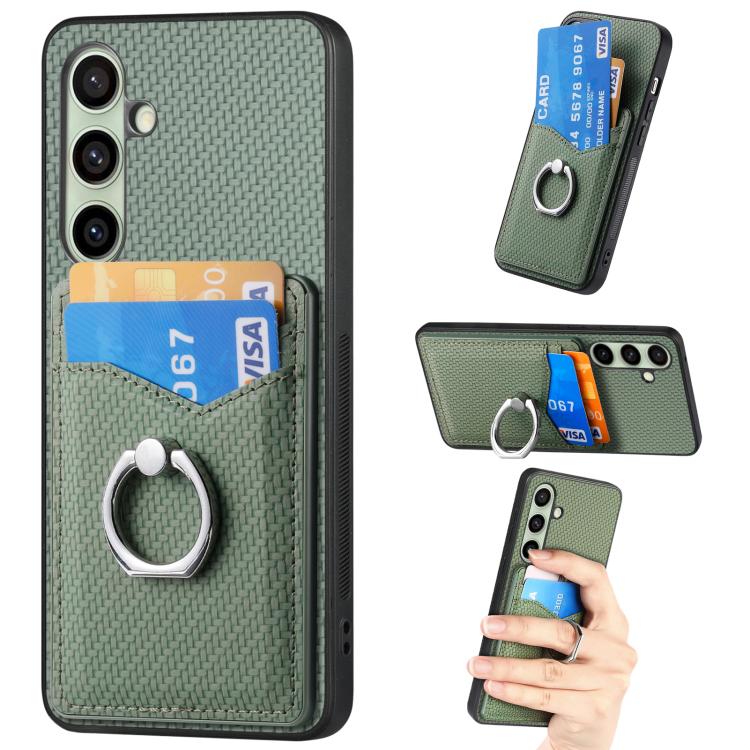 Custodia con anello porta carte in fibra di carbonio per Samsung Galaxy A36, S25