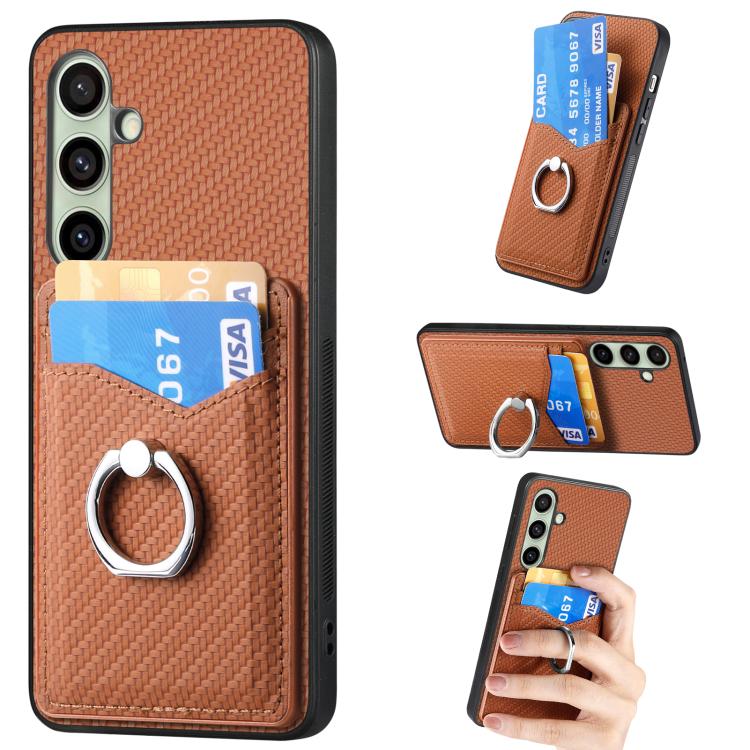 Custodia con anello porta carte in fibra di carbonio per Samsung Galaxy A36, S25
