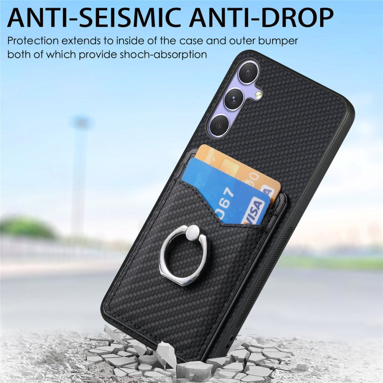 Custodia con anello porta carte in fibra di carbonio per Samsung Galaxy A36, S25