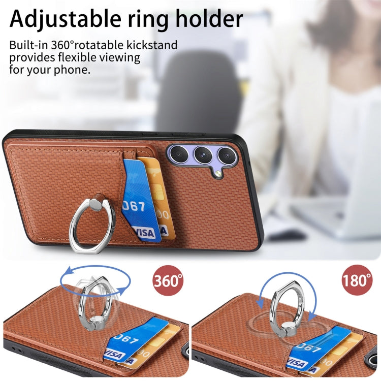 Custodia con anello porta carte in fibra di carbonio per Samsung Galaxy A36, S25