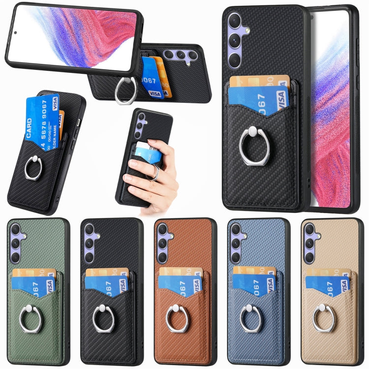 Custodia con anello porta carte in fibra di carbonio per Samsung Galaxy A36, S25