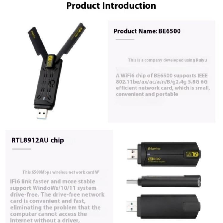 Adattatore USB 3.0 WiFi 7 Tri-Band 6500 Mbps per PC