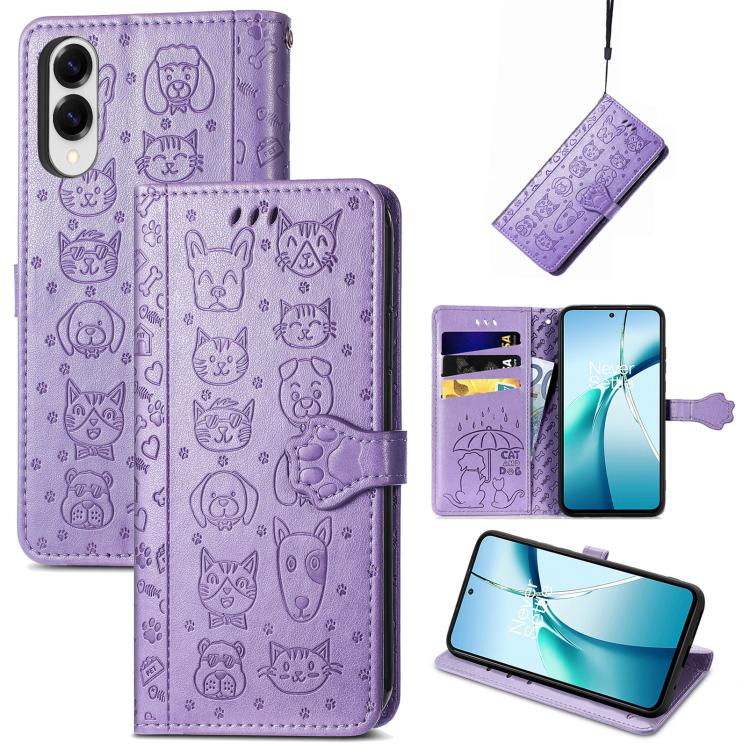 Custodia in pelle con stampa rilievo cane e gatto per Samsung Galaxy A57, A37 e
