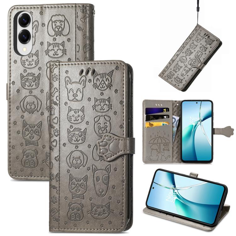 Custodia in pelle con stampa rilievo cane e gatto per Samsung Galaxy A57, A37 e