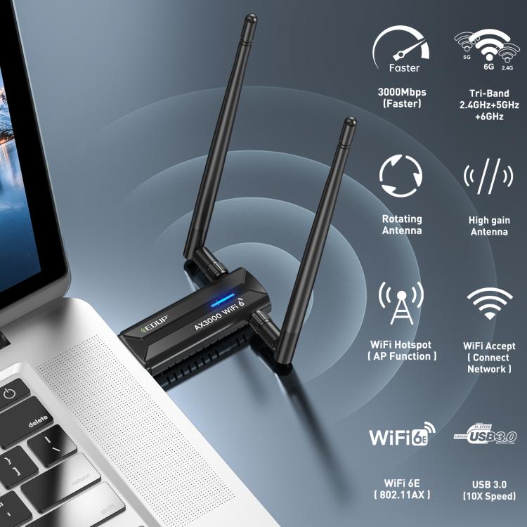 EDUP EP-AX1672 Adattatore WiFi 6E USB 3.0 AX3000