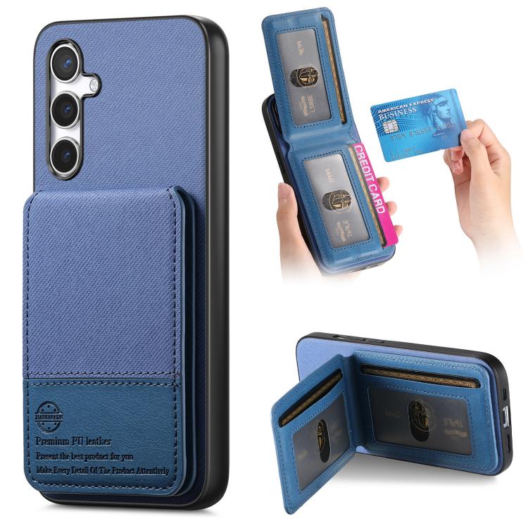 Custodia per cellulare con apertura verticale in tessuto twill e pelle con