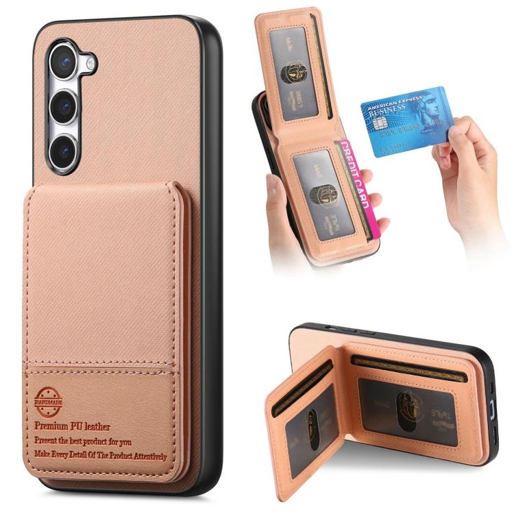 Custodia per cellulare con apertura verticale in tessuto twill e pelle con