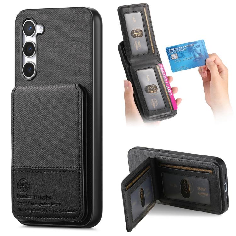 Custodia per cellulare con apertura verticale in tessuto twill e pelle con
