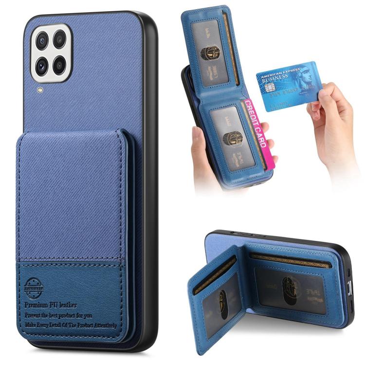 Custodia con apertura verticale in tessuto twill e pelle per Samsung Galaxy A22