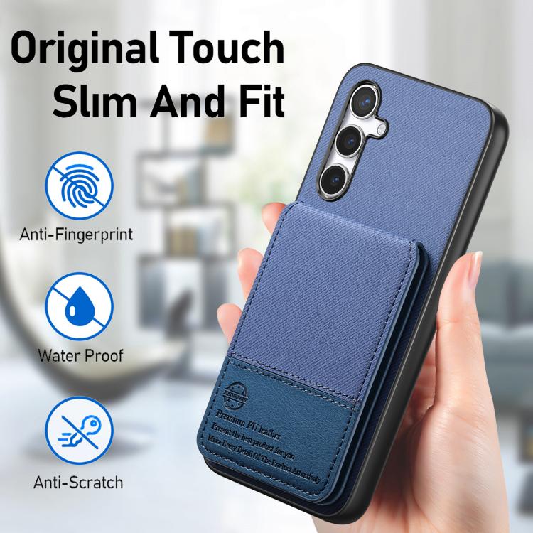 Custodia con apertura verticale in tessuto twill e pelle per Samsung Galaxy A22