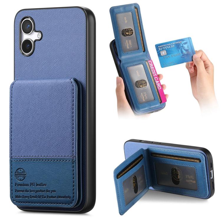 Custodia per cellulare con apertura verticale in tessuto twill e pelle con