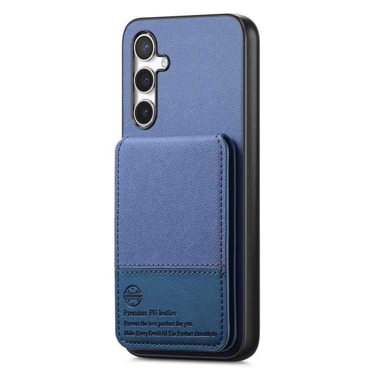 Custodia per cellulare con apertura verticale in tessuto twill e pelle con