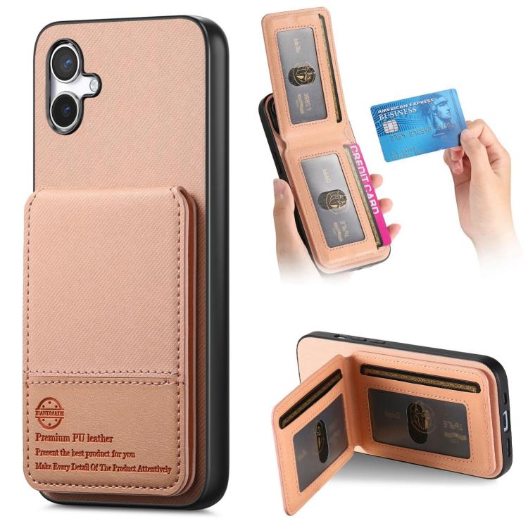 Custodia per cellulare con apertura verticale in tessuto twill e pelle con