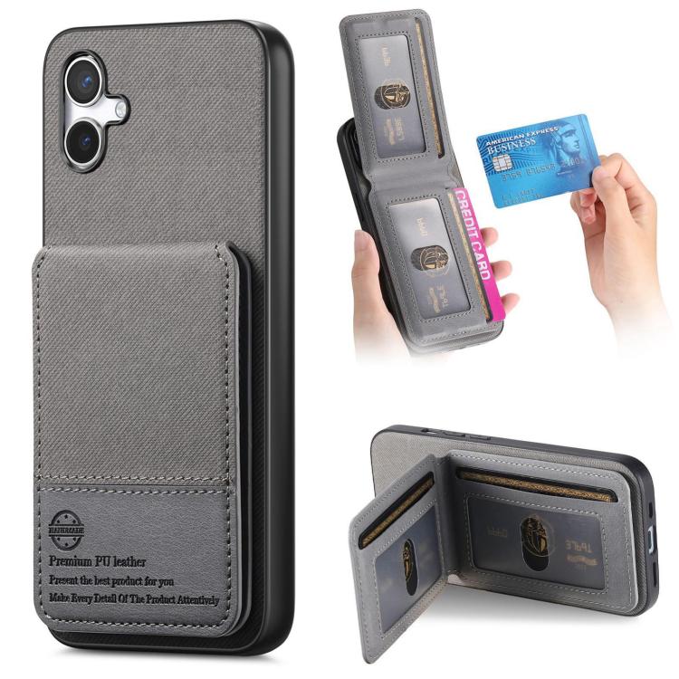 Custodia per cellulare con apertura verticale in tessuto twill e pelle con