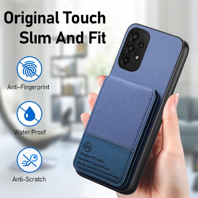 Custodia verticale in tessuto twill e pelle con protezione RFID per Samsung
