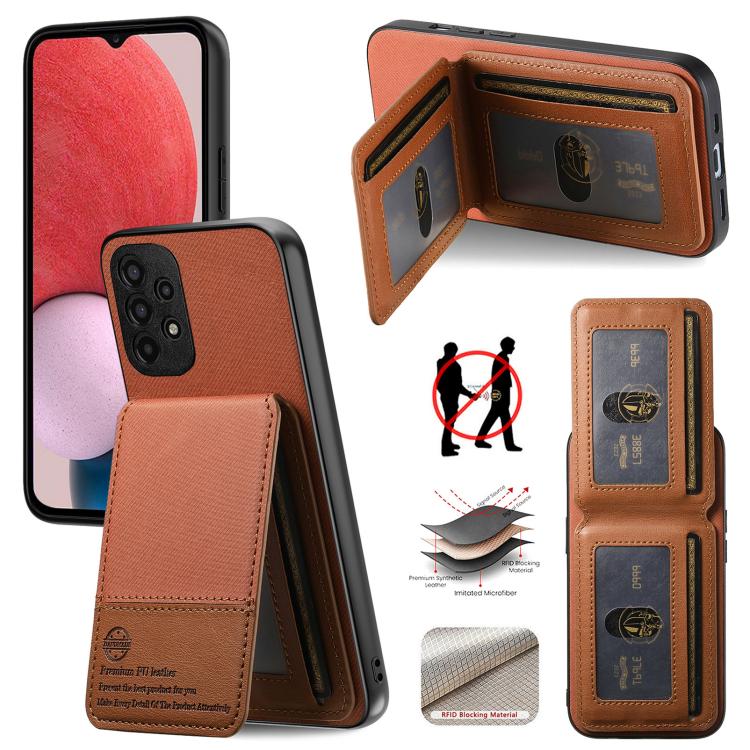 Custodia verticale in tessuto twill e pelle con protezione RFID per Samsung