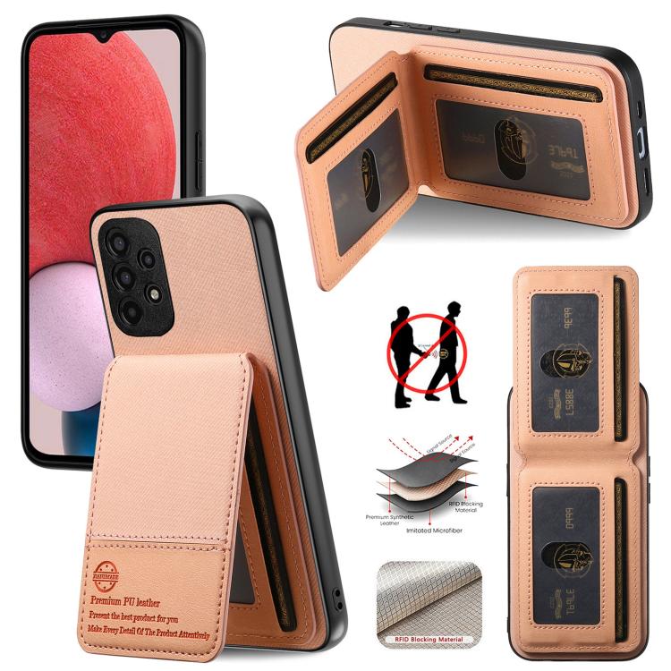 Custodia verticale in tessuto twill e pelle con protezione RFID per Samsung