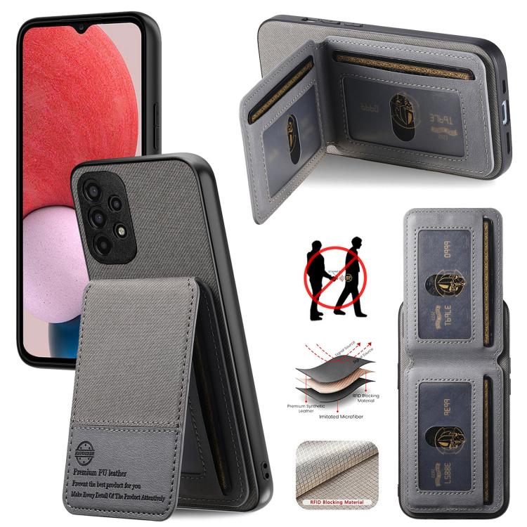 Custodia verticale in tessuto twill e pelle con protezione RFID per Samsung