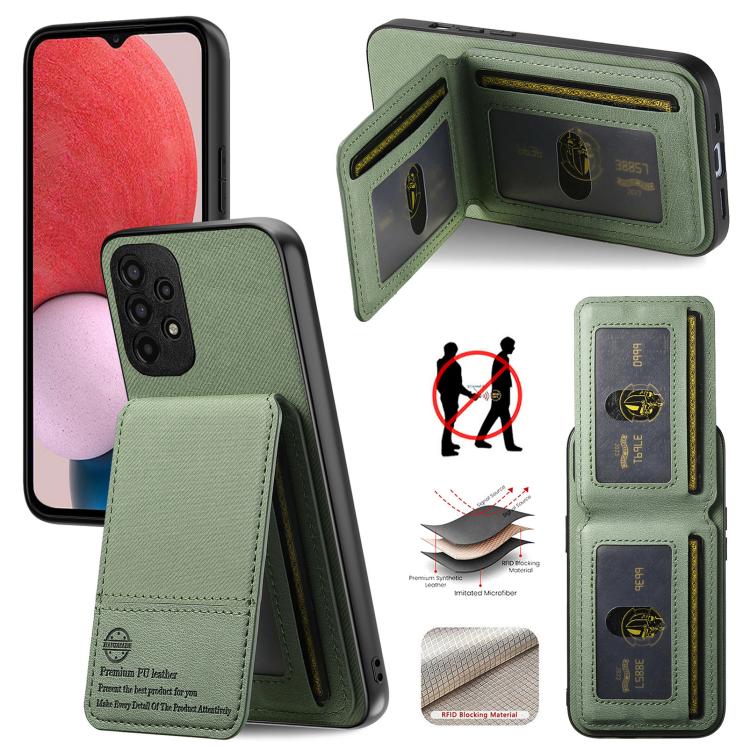 Custodia verticale in tessuto twill e pelle con protezione RFID per Samsung