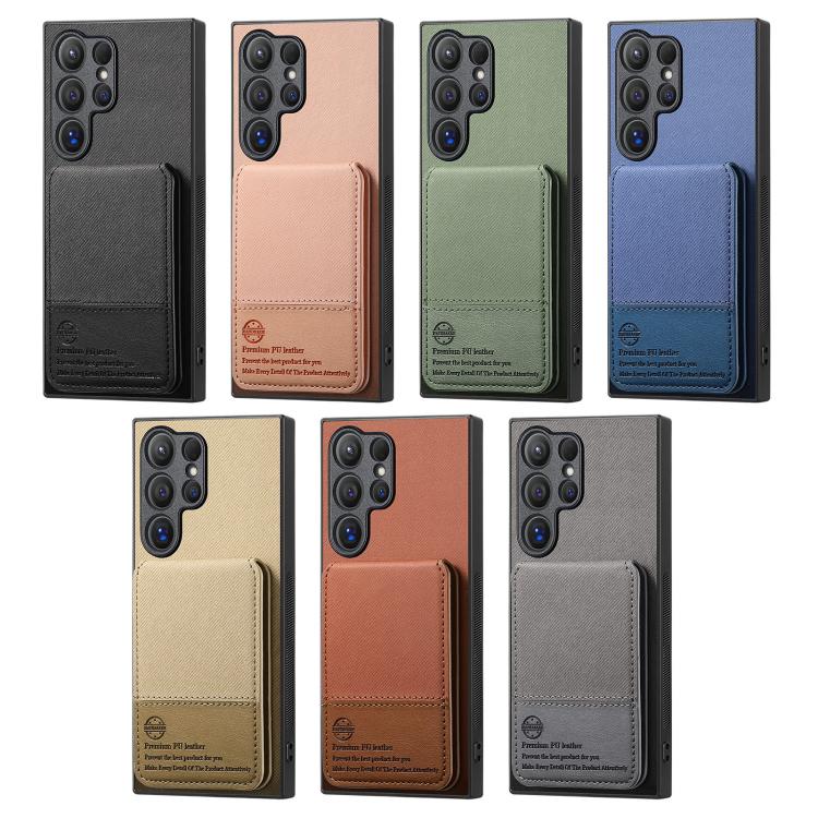 Custodia verticale in tessuto twill e pelle con protezione RFID per Samsung