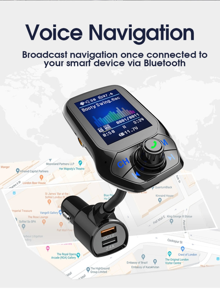 Lettore Bluetooth Auto T43 con Schermo a Colori e Ricarica QC3.0