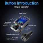 Lettore Bluetooth Auto T43 con Schermo a Colori e Ricarica QC3.0
