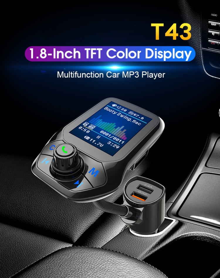 Lettore Bluetooth Auto T43 con Schermo a Colori e Ricarica QC3.0