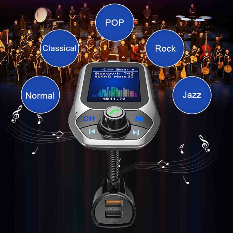 Lettore Bluetooth Auto T43 con Schermo a Colori e Ricarica QC3.0