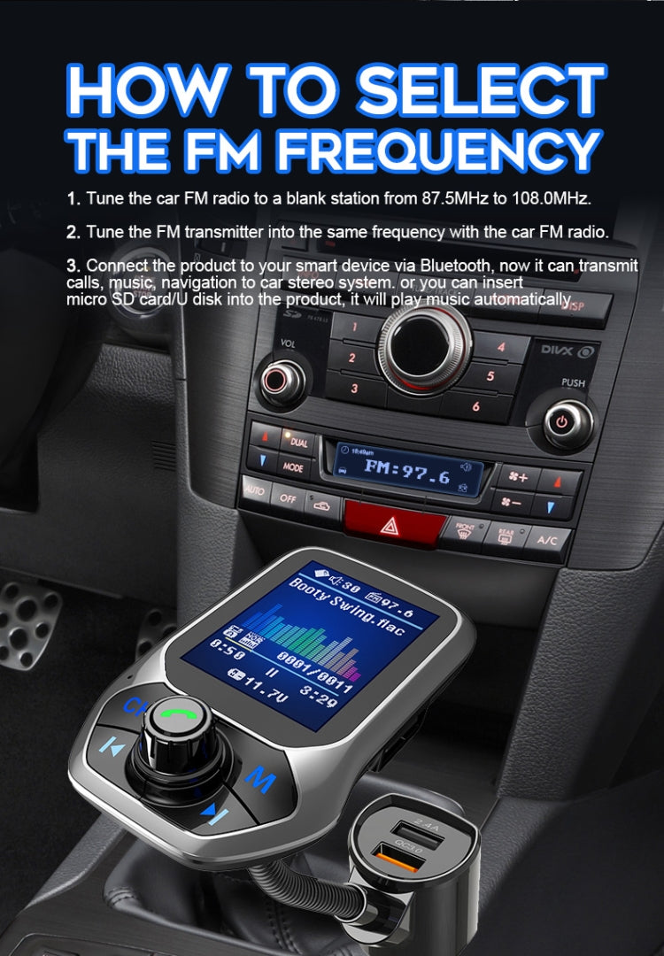 Lettore Bluetooth Auto T43 con Schermo a Colori e Ricarica QC3.0