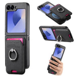 Portafoglio in tessuto twill con anello e custodia magnetica per telefono., For Galaxy Z Flip8 5G, For Galaxy Z Flip7 5G, For Galaxy Z Flip6 5G
