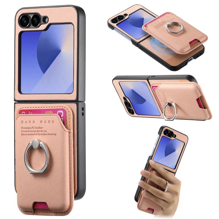 Portafoglio in tessuto twill con anello e custodia magnetica per telefono., For Galaxy Z Flip8 5G, For Galaxy Z Flip7 5G, For Galaxy Z Flip6 5G