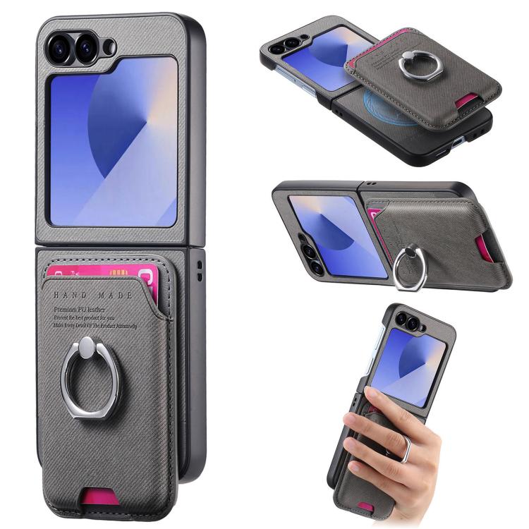 Portafoglio in tessuto twill con anello e custodia magnetica per telefono., For Galaxy Z Flip8 5G, For Galaxy Z Flip7 5G, For Galaxy Z Flip6 5G