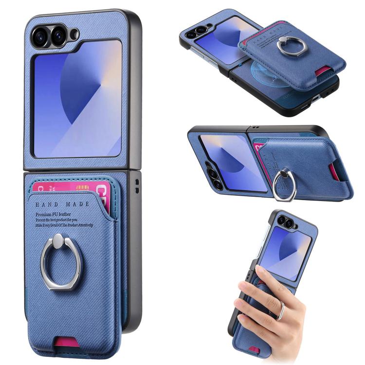 Portafoglio in tessuto twill con anello e custodia magnetica per telefono., For Galaxy Z Flip8 5G, For Galaxy Z Flip7 5G, For Galaxy Z Flip6 5G