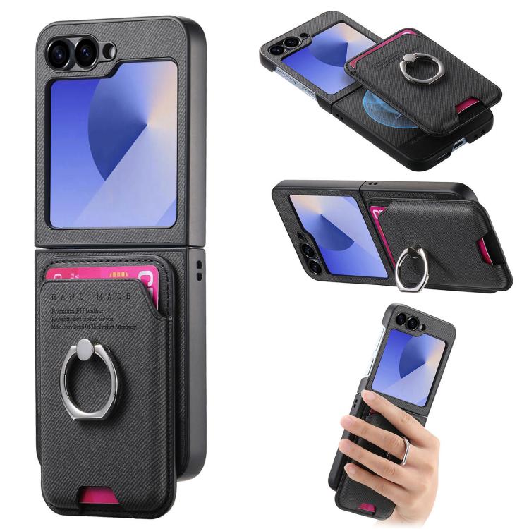Portafoglio in tessuto twill con anello e custodia magnetica per telefono., For Galaxy Z Flip5 5G
