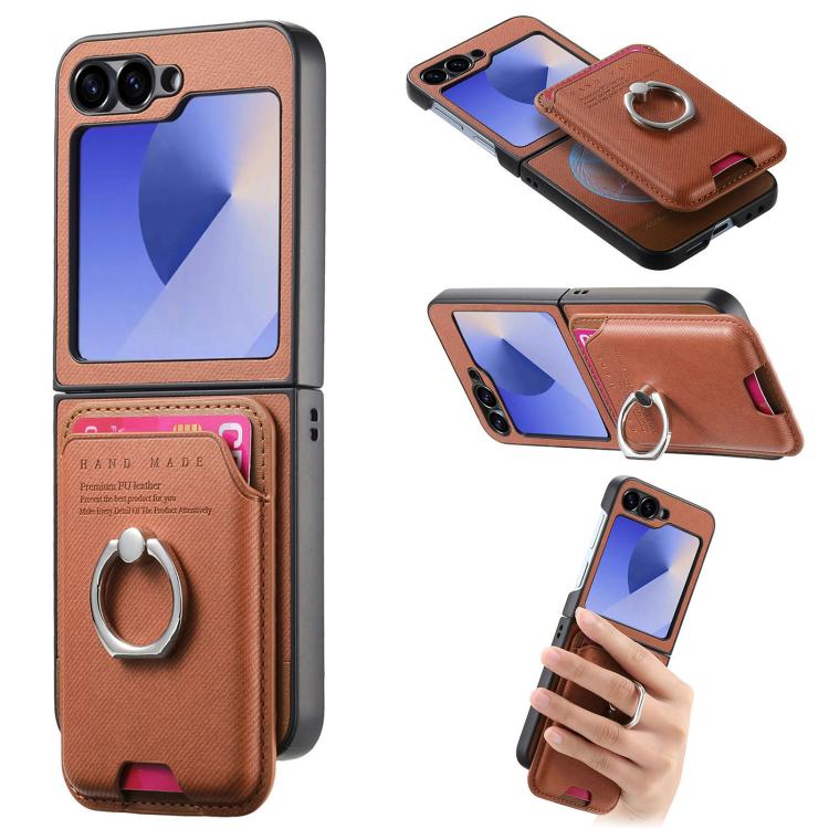 Portafoglio in tessuto twill con anello e custodia magnetica per telefono., For Galaxy Z Flip5 5G