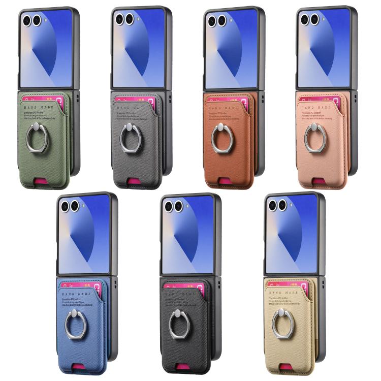 Portafoglio in tessuto twill con anello e custodia magnetica per telefono., For Galaxy Z Flip5 5G