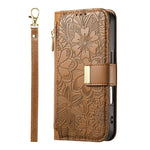 Portafoglio in pelle con cerniera e cinturino, motivo fiori e foglie, con cinturino., For Samsung Galaxy S23 FE 5G, For Samsung Galaxy S23 Ultra 5G, For Samsung Galaxy S23+ 5G, For Samsung Galaxy S23 5G