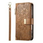 Portafoglio in pelle con cerniera e cinturino, motivo fiori e foglie, con cinturino., For Samsung Galaxy A15, For Samsung Galaxy A05, For Samsung Galaxy A05s, For Samsung Galaxy A25 5G