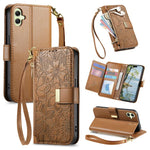 Portafoglio in pelle con cerniera e cinturino, motivo fiori e foglie, con cinturino., For Samsung Galaxy A15, For Samsung Galaxy A05, For Samsung Galaxy A05s, For Samsung Galaxy A25 5G
