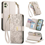 Portafoglio in pelle con cerniera e cinturino, motivo fiori e foglie, con cinturino., For Samsung Galaxy A15, For Samsung Galaxy A05, For Samsung Galaxy A05s, For Samsung Galaxy A25 5G