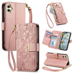 Portafoglio in pelle con cerniera e cinturino, motivo fiori e foglie, con cinturino., For Samsung Galaxy A07 4G, For Samsung Galaxy A17 5G, For Samsung Galaxy M56 5G, For Samsung Galaxy S25 Edge 5G