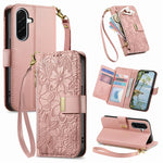 Portafoglio in pelle con cerniera e cinturino, motivo fiori e foglie, con cinturino., For Galaxy S26 5G, For Samsung Galaxy A57 5G, For Samsung Galaxy A37 5G, For Samsung Galaxy M36 5G