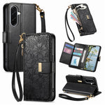 Portafoglio in pelle con cerniera e cinturino, motivo fiori e foglie, con cinturino., For Galaxy S26 5G, For Samsung Galaxy A57 5G, For Samsung Galaxy A37 5G, For Samsung Galaxy M36 5G