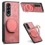 Custodia per telefono in pelle stile retrò con supporto girevole rotondo, For Galaxy Z Fold4