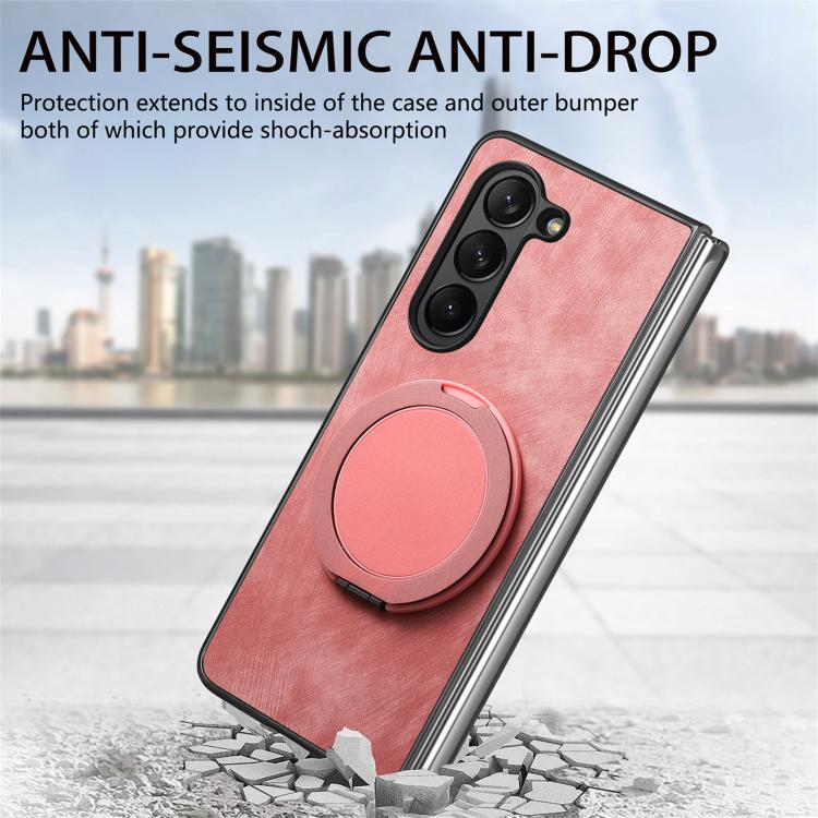 Custodia per telefono in pelle stile retrò con supporto girevole rotondo, For Galaxy Z Fold4