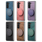 Custodia per telefono in pelle stile retrò con supporto girevole rotondo, For Galaxy Z Fold4