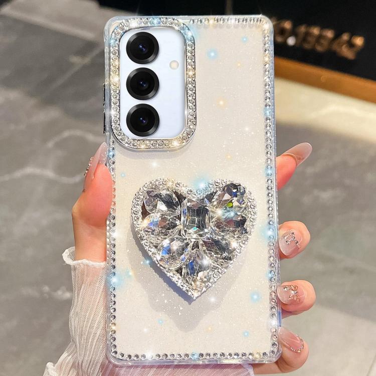 Custodia per telefono con ciondolo a forma di cuore e pietre preziose glitterate effetto diamante., For Samsung Galaxy S25 5G, For Samsung Galaxy S25+ 5G, For Samsung Galaxy S25 Ultra 5G, For Samsung Galaxy A16 5G