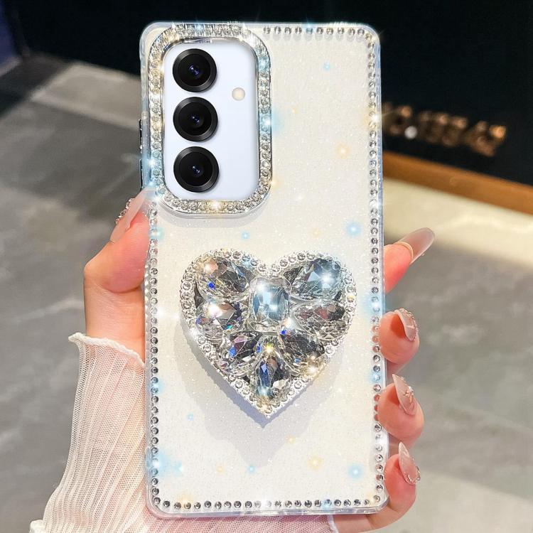 Custodia per telefono con ciondolo a forma di cuore e pietre preziose glitterate effetto diamante., For Samsung Galaxy S25 5G, For Samsung Galaxy S25+ 5G, For Samsung Galaxy S25 Ultra 5G, For Samsung Galaxy A16 5G